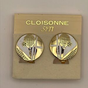 Vintage 1980’s New Old Stock Tennis Cloisonné Clip-On Earrings (CN 1)